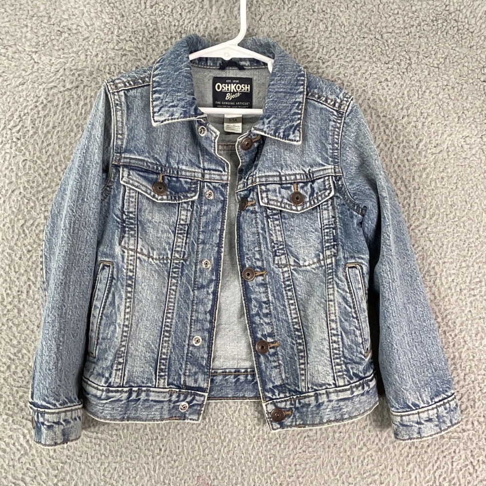 OshKosh Bgosh Denim Jacket Kids Size 5 Blue Medium Wash Cotton Trucker Jacket